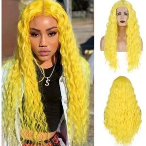 24” Yellow Long Loose Curly Lace Front Wigs